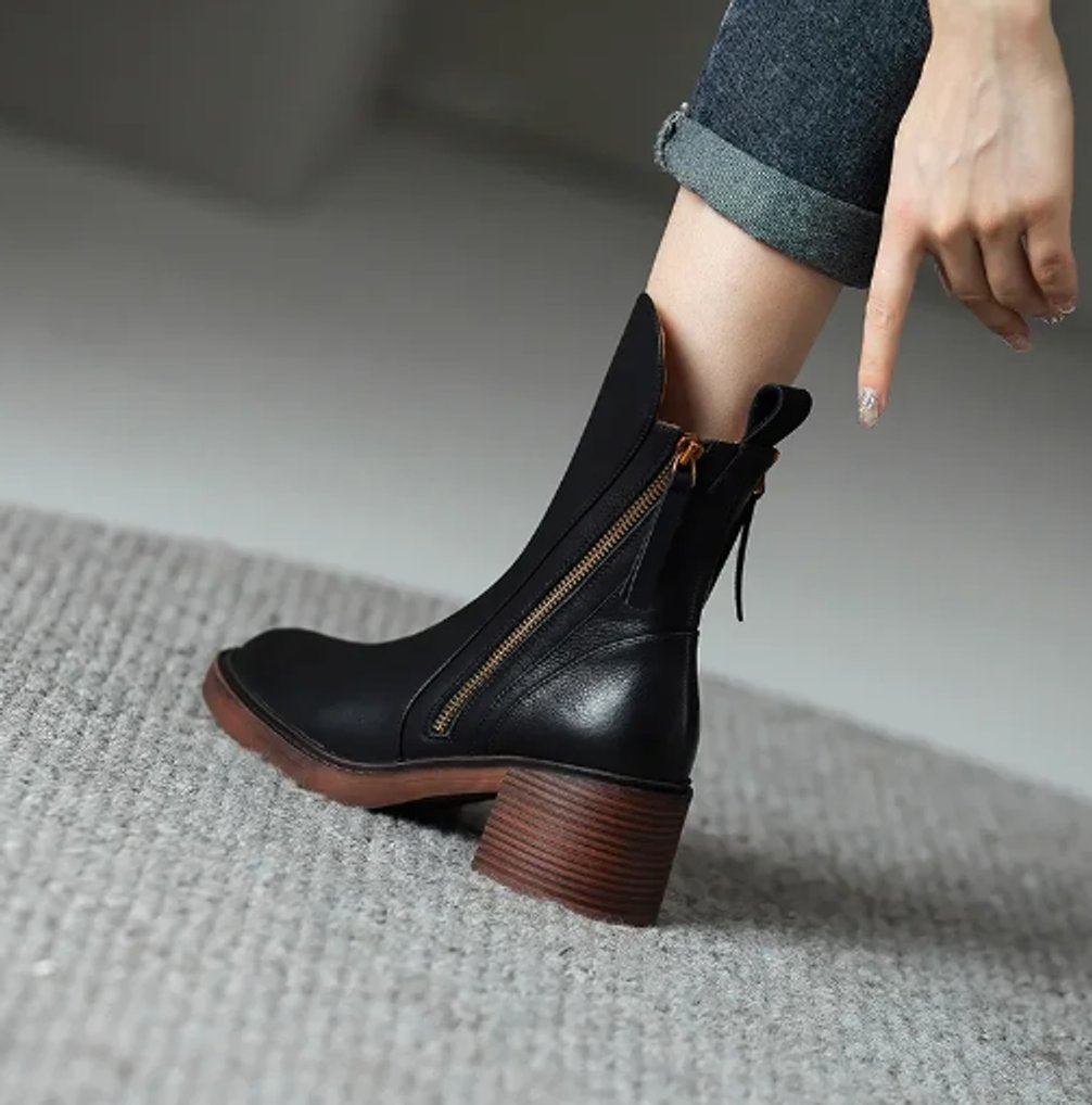 Leonora Side-Zip Block-Heel Boots 5