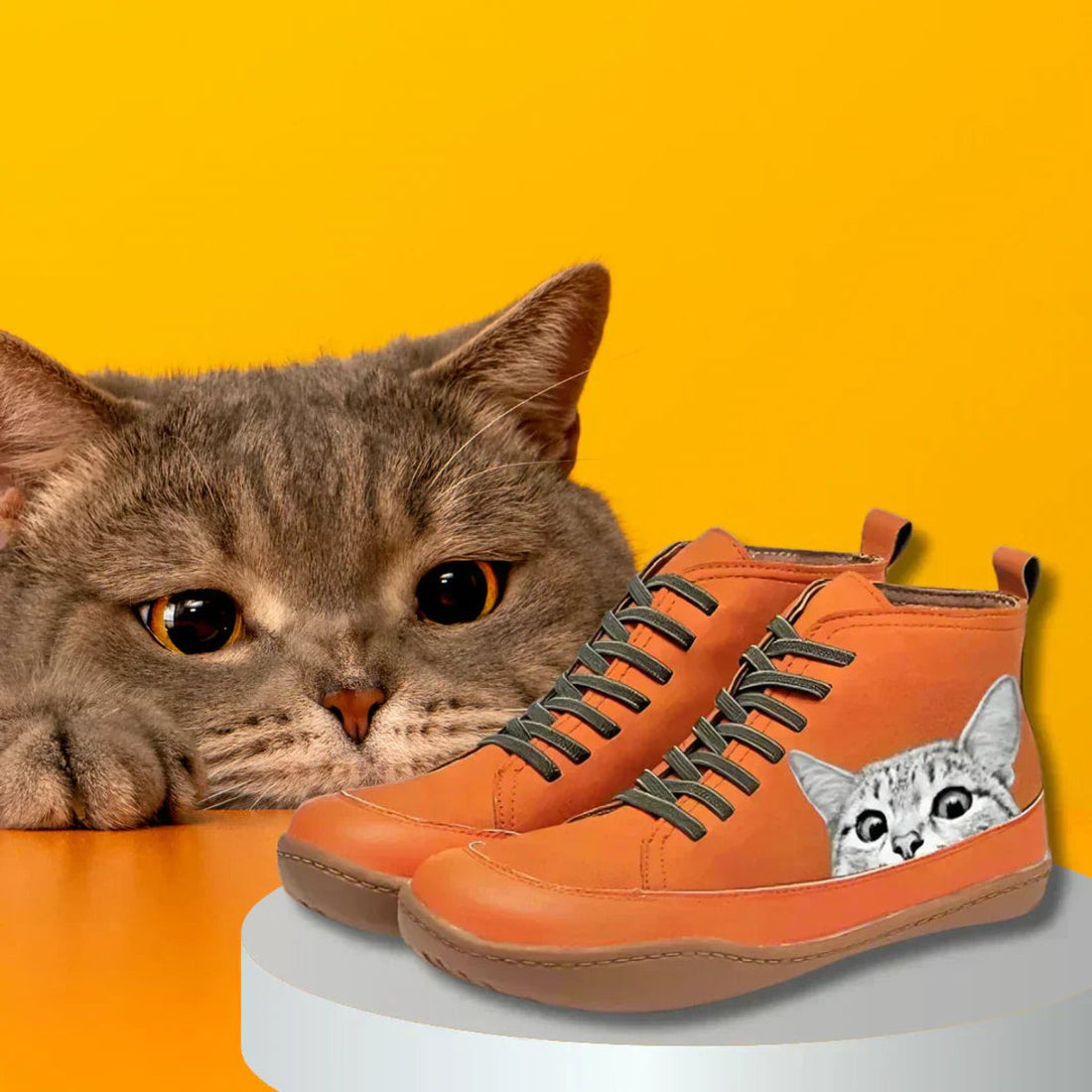 Sunniva Cat Print High-Top Boots 6