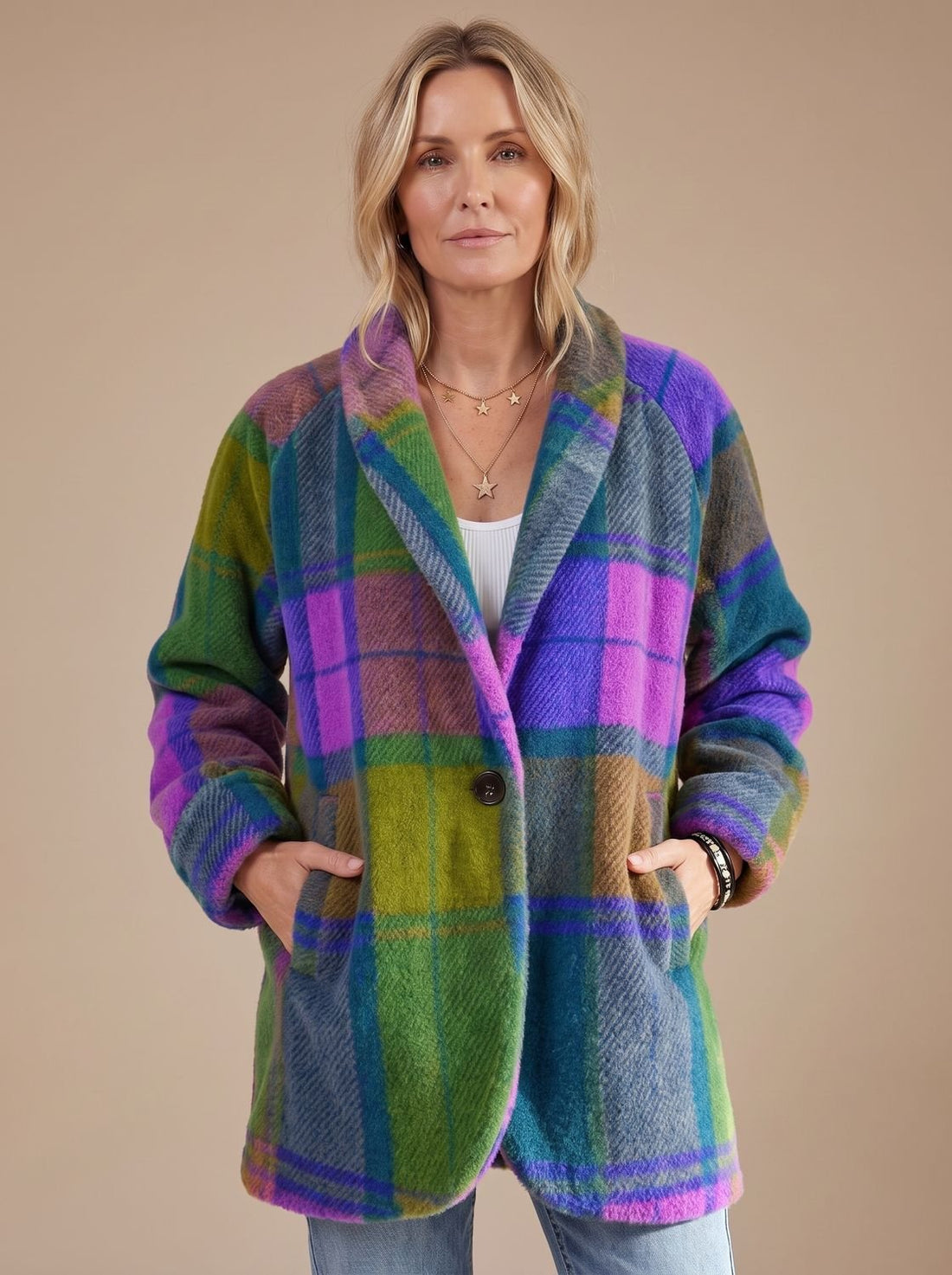 Wynne Plaid Fleece Shawl-Collar Coat 3