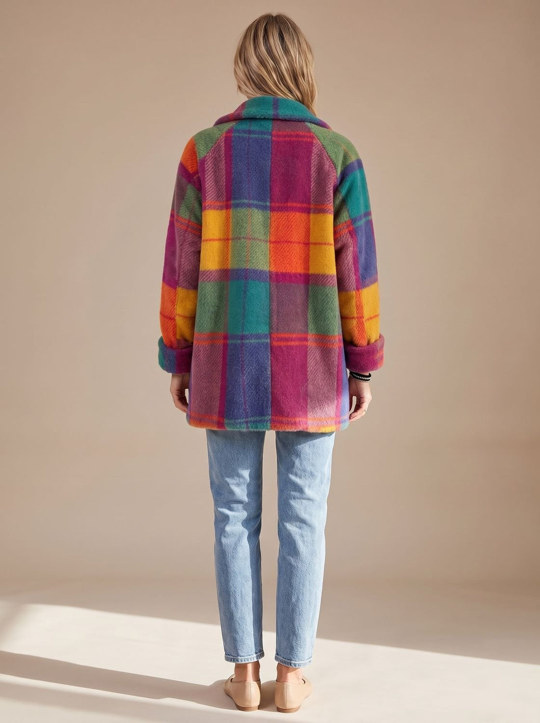 Wynne Plaid Fleece Shawl-Collar Coat 4