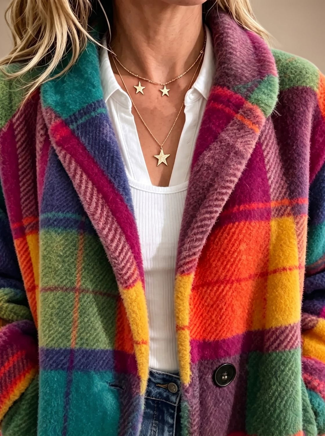 Wynne Plaid Fleece Shawl-Collar Coat 5